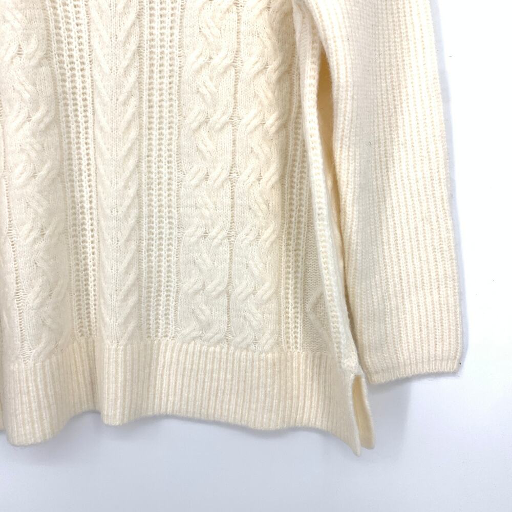 LOFT 1/4 Zip Pullover Sweater Womens Size Medium Cable Knit Cream Mock Neck NEW - Picture 4 of 8